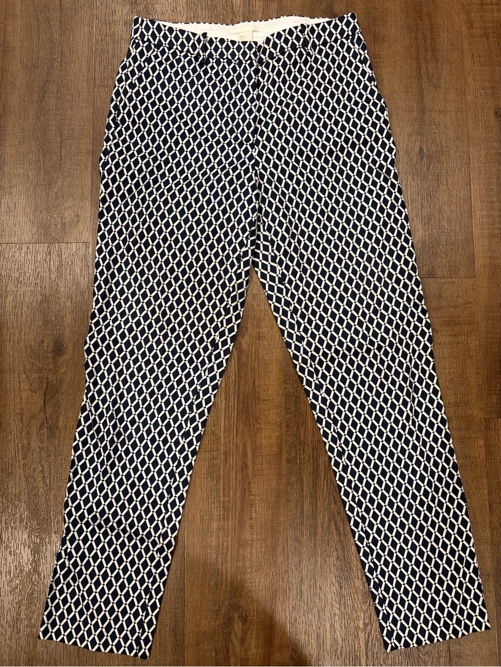 H&M Women’s Navy White Geometric Print Pants Size 6 Slim Straight